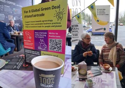 Fairtrade Launch- branded items and posters at the event. Sr Nora and Ethel attending the launch